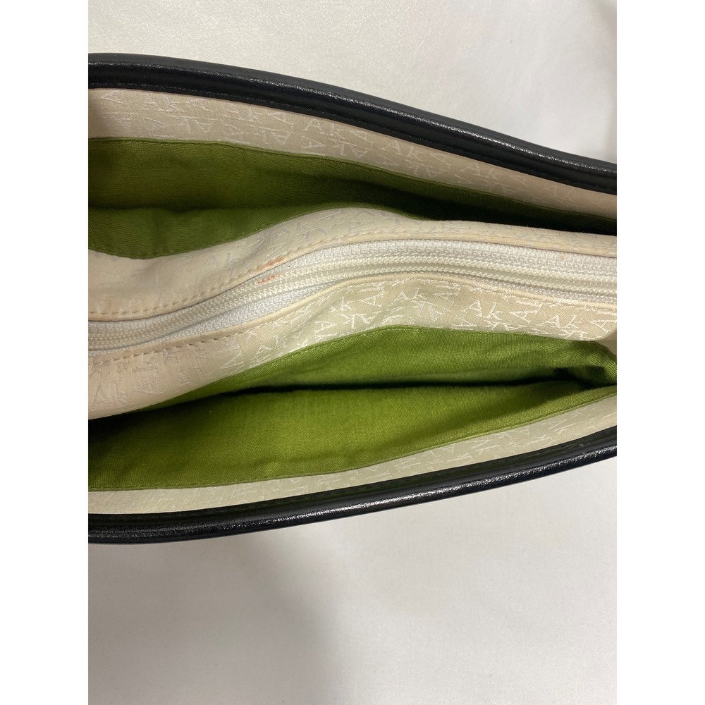 Anne Klein Canvas Leather Trim Shoulder Bag Purse Monogram Black‎ Cream - Picture 2 of 8